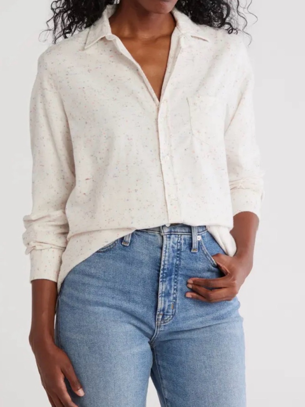 NWOT! Frank & Eileen Relaxed Cream Speckled Button-Down Shirt; Size XS